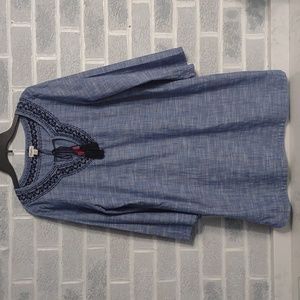 Hatley 100% Organic Cotton Women's Blue Embroidered Dress Tunic Top Size Large